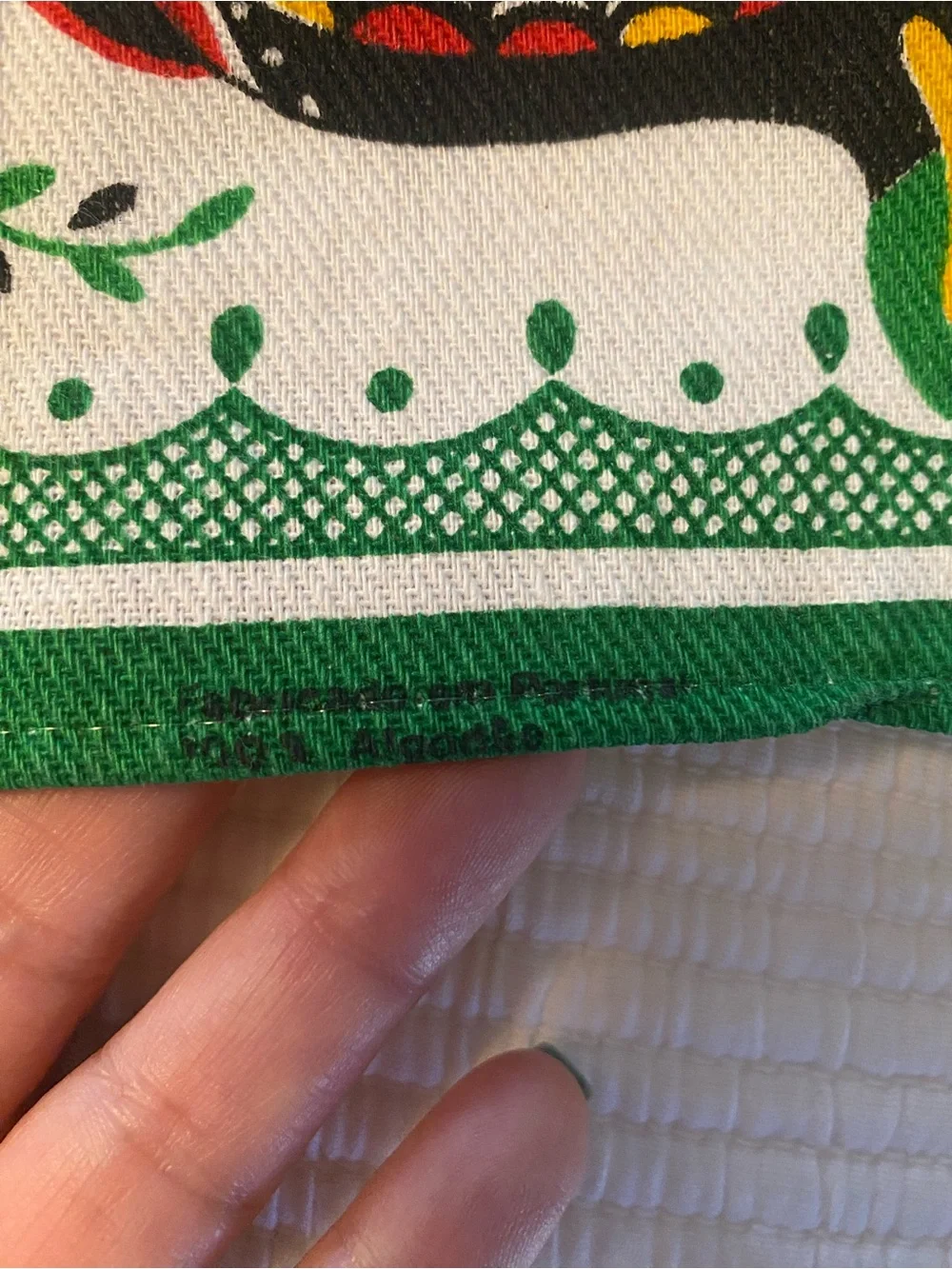 Vintage Cotton Tea Towel Folk Art Colorful Roosters Hearts Made In Portugal